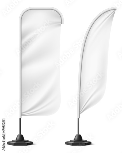 Feather banner template. Realistic cloth blank mockup