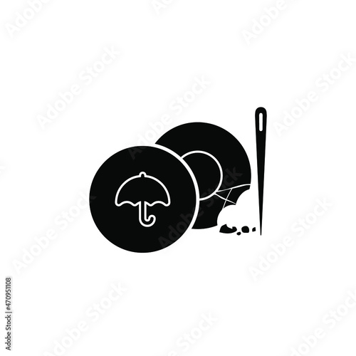 Korean Dalgona sugar candy with a needle and crumbs in a game with squid on white background. Signs umbrella and circle. Vector illustration.