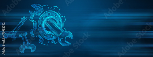 wrenches and gear on a blue background
