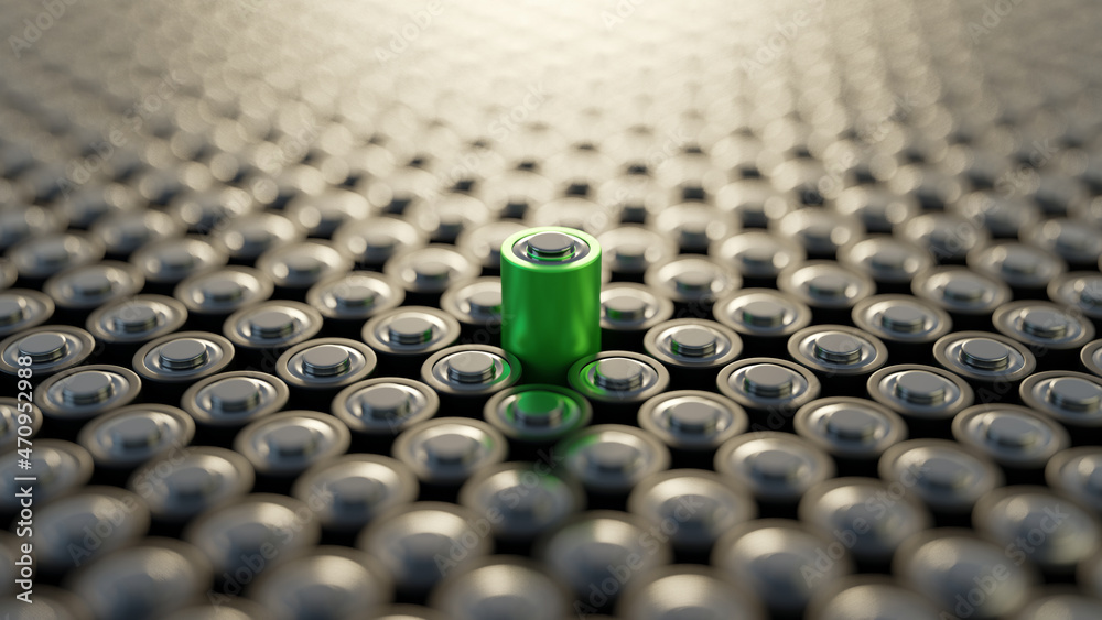 Infinite alkaline batteries on a plane with one best winning; original 3d rendering Infinite alkaline batteries on a plane with one best winning; original 3d rendering