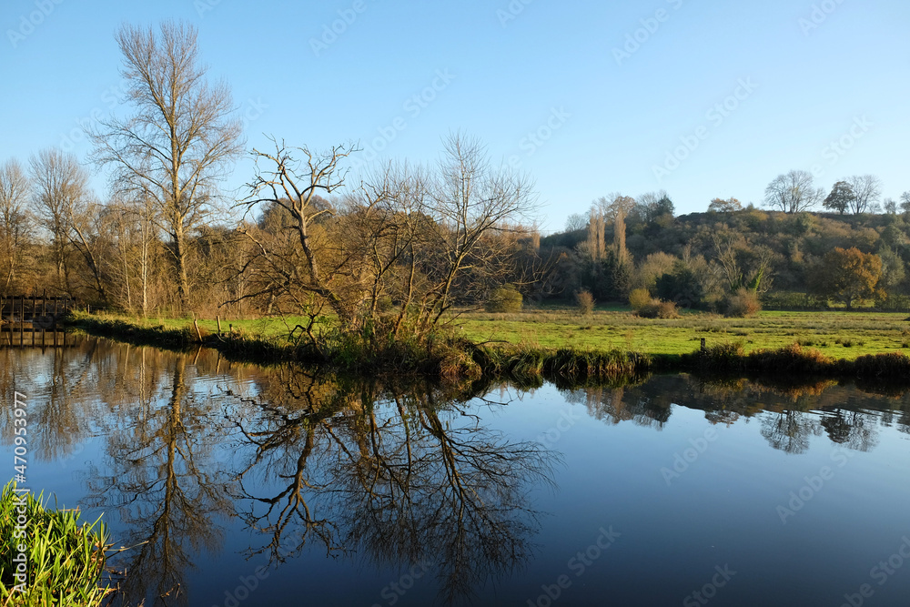 Winter light on the River Wey, Godalming, Surrey, UK Winter light on the River Wey, Godalming, Surrey, UK