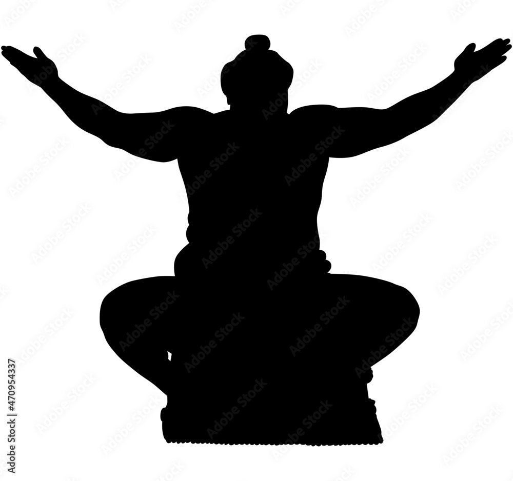 Strong japanese sumo fighter, sumo wrestler. A sumō fighter is known as a sumōtori or rikishi. silhouette Strong japanese sumo fighter, sumo wrestler. A sumō fighter is known as a sumōtori or rikishi. silhouette