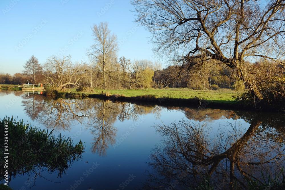 Winter light on the River Wey, Godalming, Surrey, UK Winter light on the River Wey, Godalming, Surrey, UK