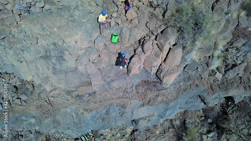 Descenso de barranco Igueste Candelaria, Técnica barranquismo, cayoning,  rapel Tenerife, Canarias, Noviembre photo