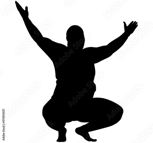Strong japanese sumo fighter, sumo wrestler. A sumō fighter is known as a sumōtori or rikishi. Fat man silhouette