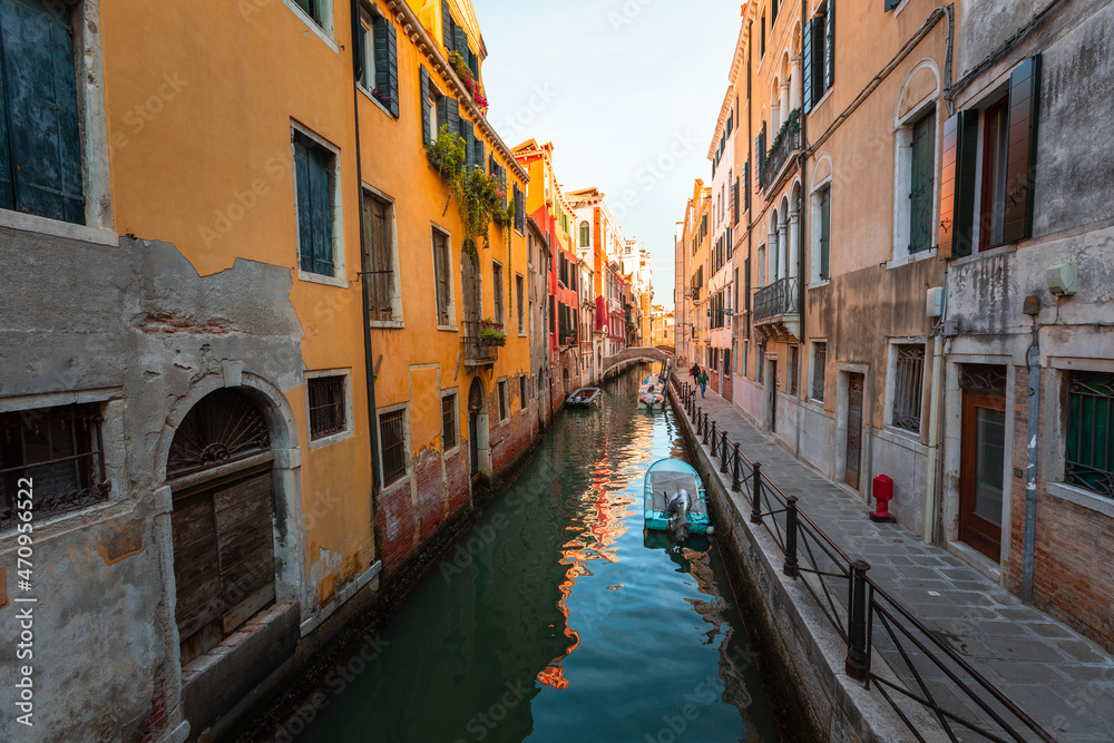 World famous water channels of Venezia, Veneto, Italy.