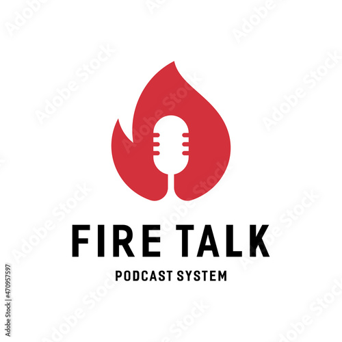 mic microphone and fire for business podcast logo design Premium Vector