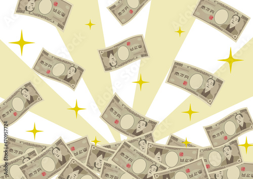 舞い散る一万円札（背景あり）