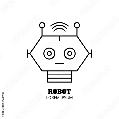 Robot head. Artificial intelligence and machine learning line icon. Simple thin outline pictogram. AI concept. Innovative robotic technology element. Cpu,cloud. Editable stroke vector illustration