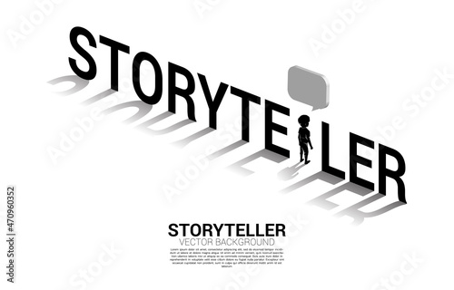 Silhouette of boy with bubble speech in storyteller wording. concept of communication and storyteller for children.