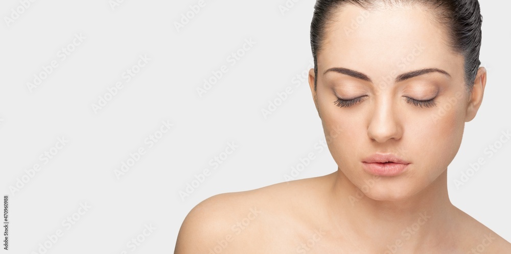 Portrait of a young woman with natural makeup. Advertising for a beauty salon