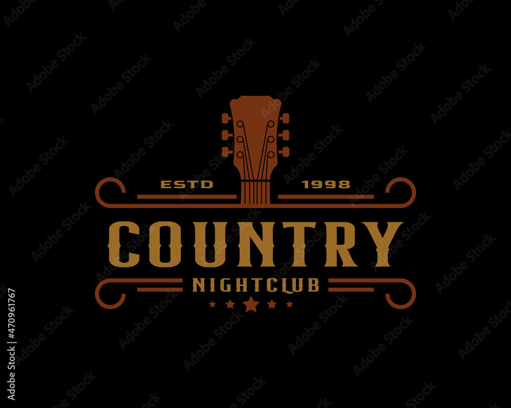 Obraz premium Classic Vintage Retro Label Badge for Country Guitar Music Western Saloon Bar Cowboy Logo Design Template