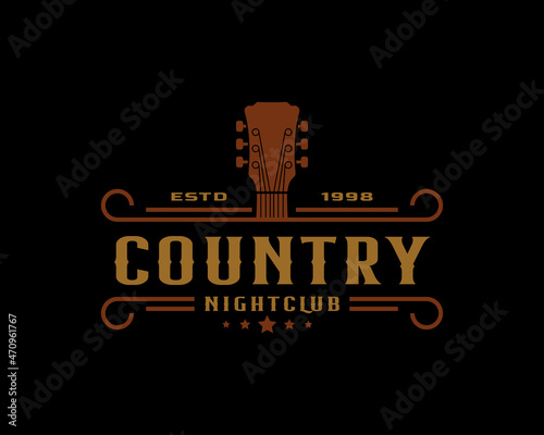 Classic Vintage Retro Label Badge for Country Guitar Music Western Saloon Bar Cowboy Logo Design Template