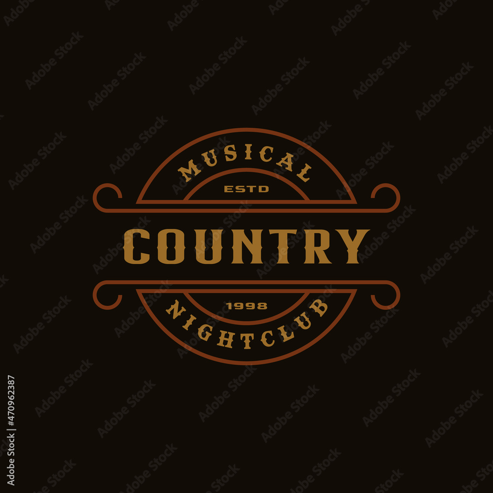 Fototapeta premium Classic Vintage Retro Label Badge for Country Guitar Music Western Saloon Bar Cowboy Logo Design Template