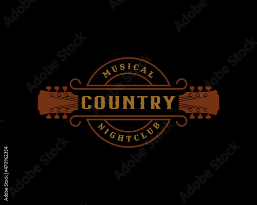 Classic Vintage Retro Label Badge for Country Guitar Music Western Saloon Bar Cowboy Logo Design Template