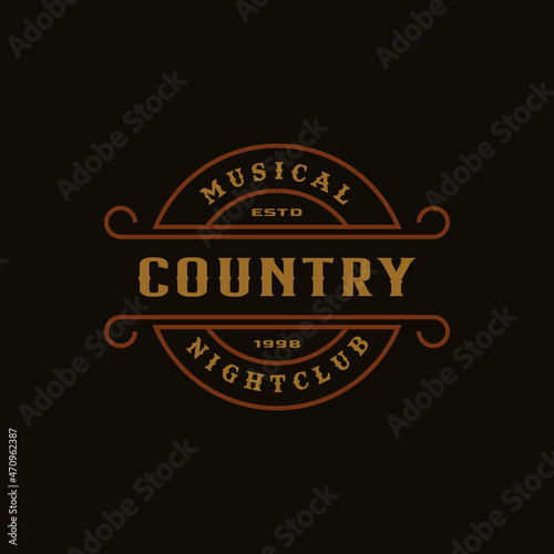 Classic Vintage Retro Label Badge for Country Guitar Music Western Saloon Bar Cowboy Logo Design Template