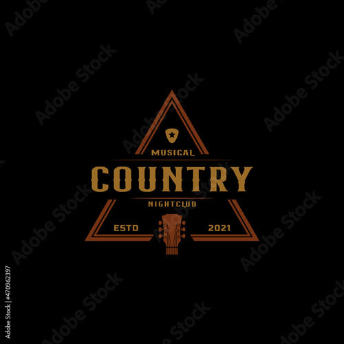 Classic Vintage Retro Label Badge for Country Guitar Music Western Saloon Bar Cowboy Logo Design Template