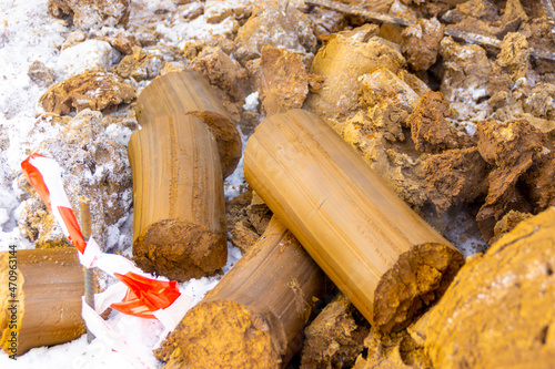 Vászonkép Geological soil samples extracted from subsoil for laboratory research and deter