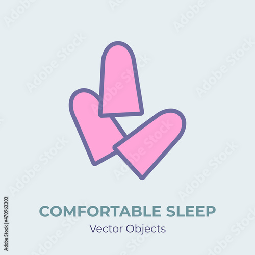 Sleep earplugs vector isolated. Comfortable sleep illustration item vector, good sleep. Cartoon concept ear plugs with noise cancellation against sleep disorder insomnia depression. Self helping