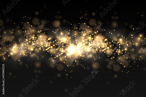 Fotografie, Obraz Sparkling golden magic dust particles bokeh light.