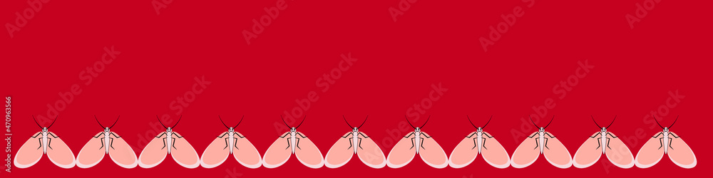 Illustration on a sheet of 4x1 format - ribbon, banner - stylized butterflies, moths - graphics. Flight, fluttering