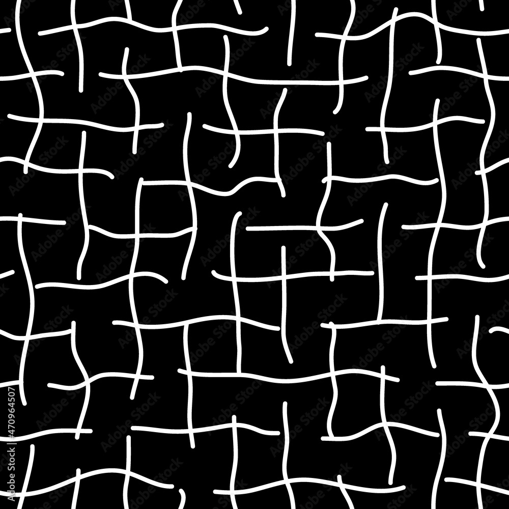 Sketched linear seamless pattern. Minimalist mesh design background. Freehand irregular overlapping dash lines motif print.