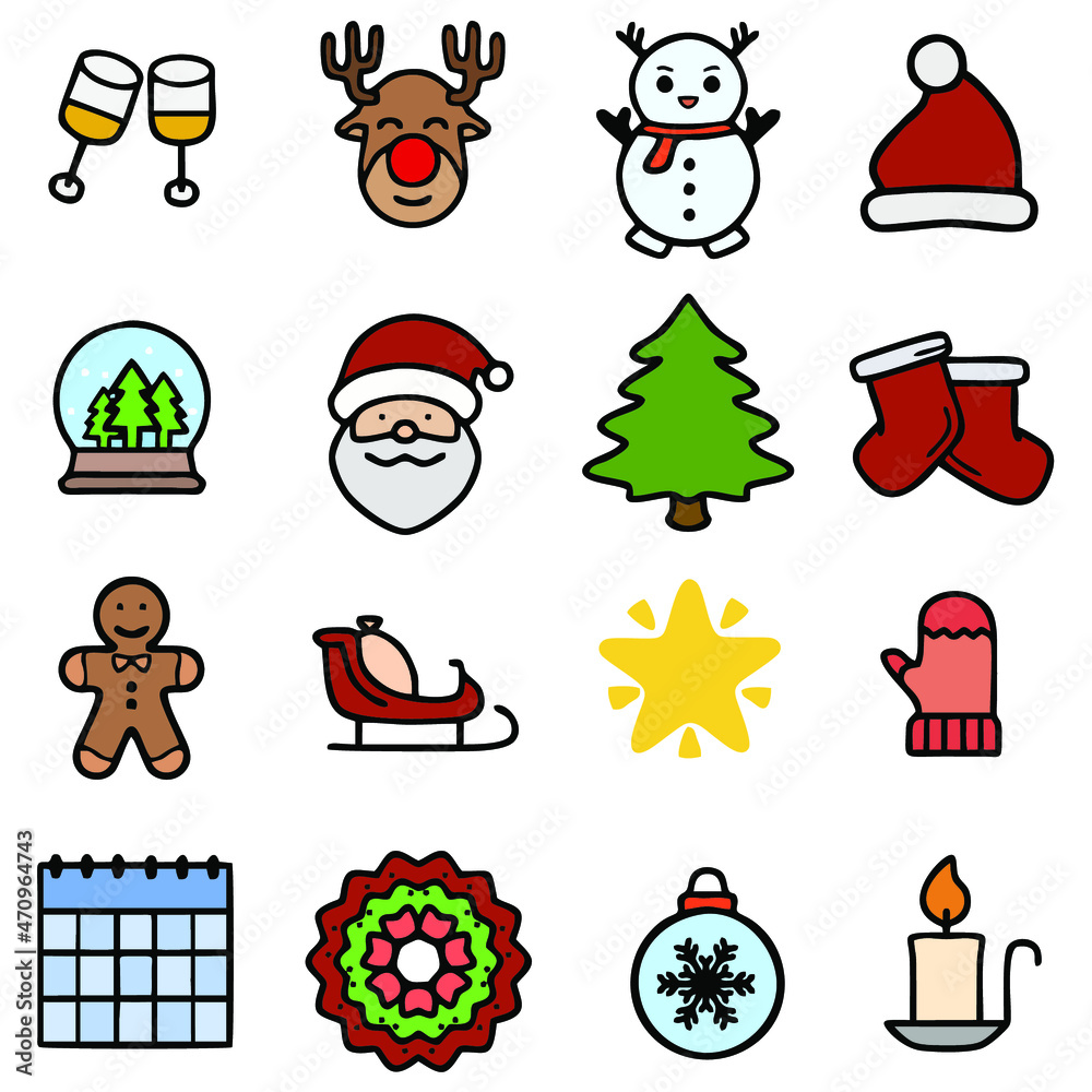 Fototapeta premium Christmas icon set. Vector illustration for clip-art, web icon, or other creative design