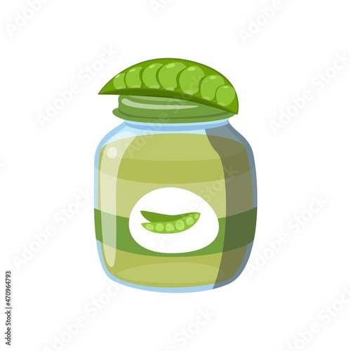 Glass jar of natural baby food. Vegetable puree from organic