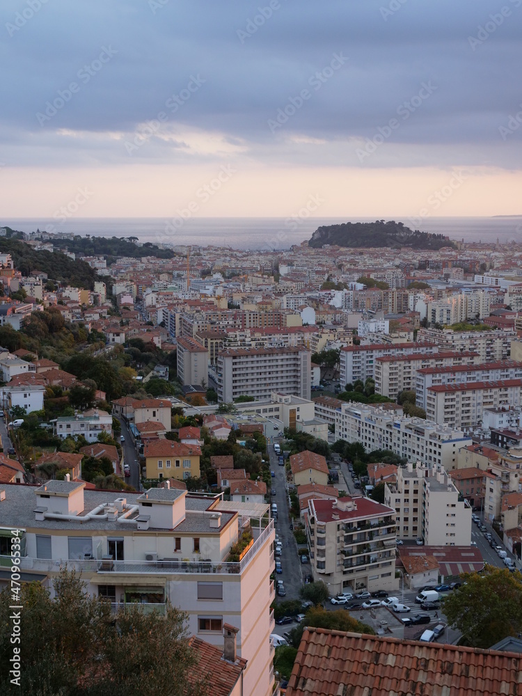 A view of the city of Nice during a sunset. the 25th October 2021, Nice, France;