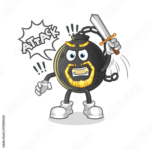 prison ball knights attack with sword. cartoon mascot vector