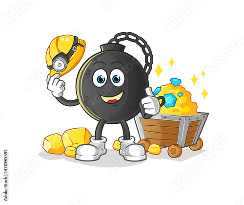prison ball miner with gold character. cartoon mascot vector