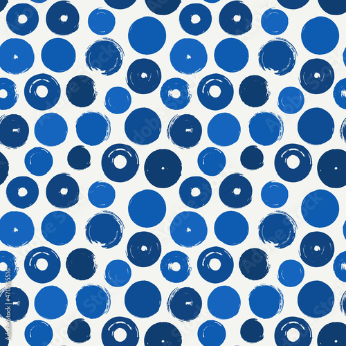 Polka dot paint brush seamless pattern. Freehand grunge design background. Circle ornament. Handdrawn geometric print