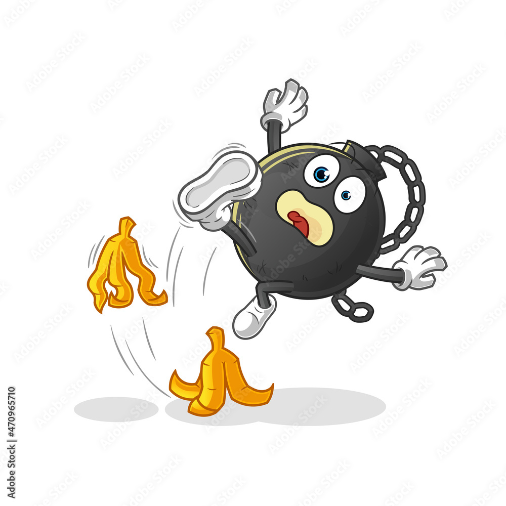 Naklejka premium prison ball slipped on banana. cartoon mascot vector