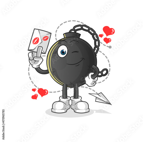 prison ball hold love letter illustration. character vector