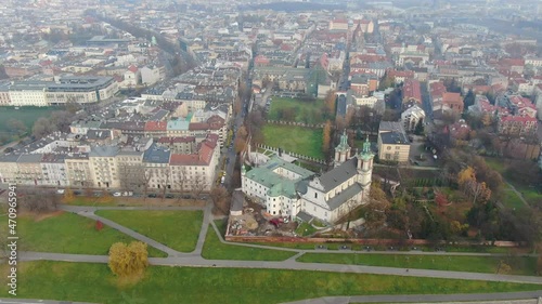 Aerial view of Paulin's Basilica on the Skalka in Krakow, Poland photo