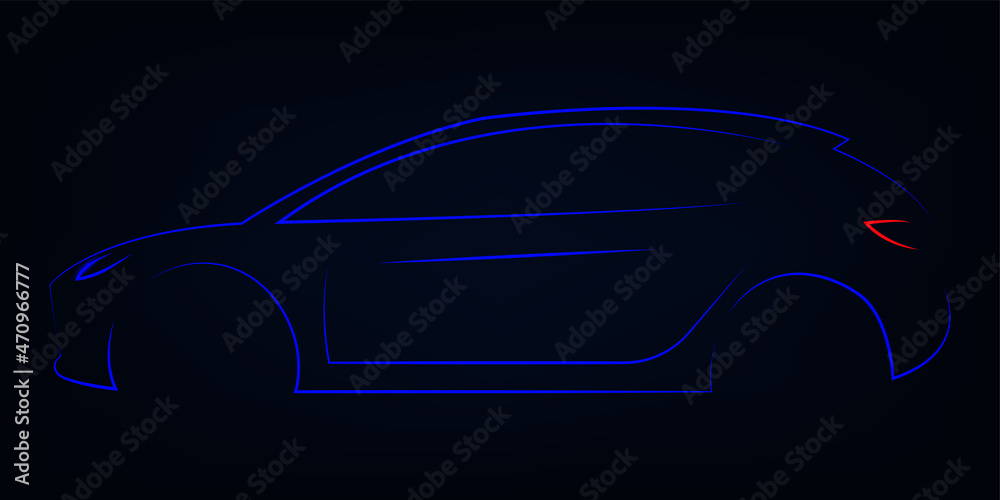 Modern Blue light neon car silhouette. Automotive template for your banner, wallpaper, marketing advertising. ESP10