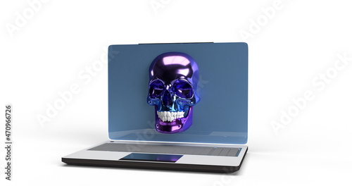 Wallpaper Mural 3D illustration of a human colored skull emerging from a laptop screen Torontodigital.ca