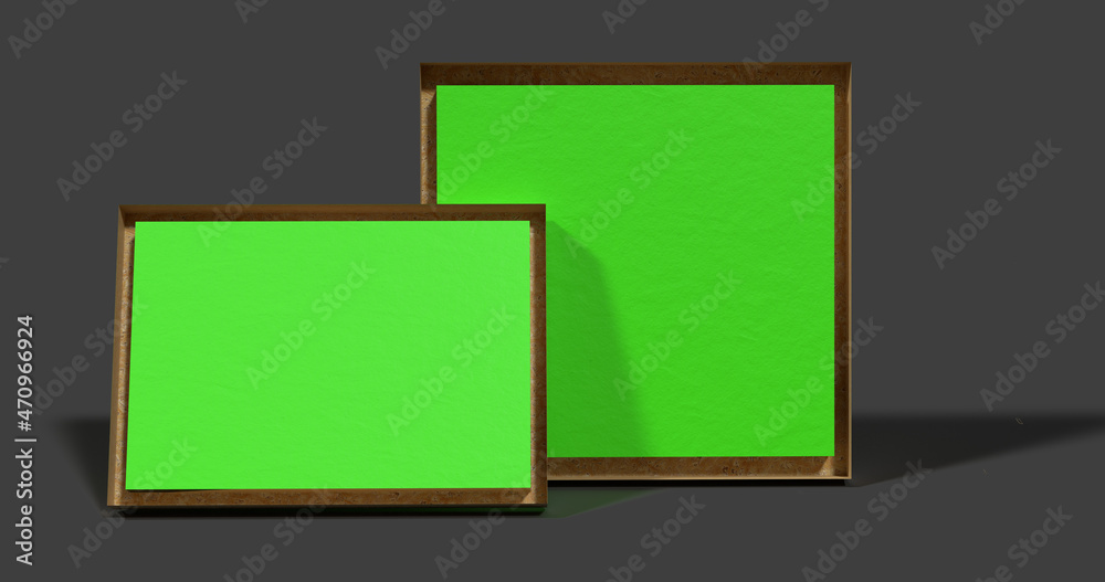 3d illustration of wooden picture frame with green paper 3d illustration of wooden picture frame with green paper