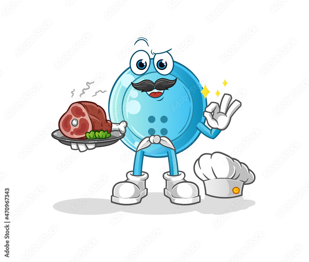 Obraz premium shirt button chef with meat mascot. cartoon vector