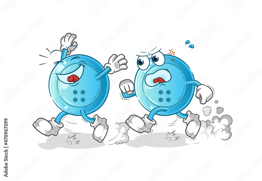 shirt button play chase cartoon. cartoon mascot vector