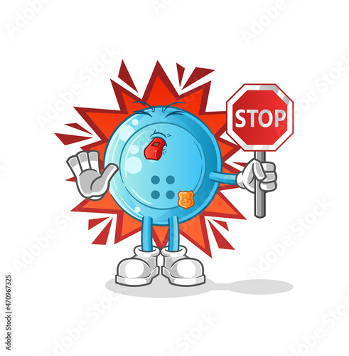 shirt button holding stop sign. cartoon mascot vector