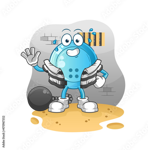 shirt button criminal in jail. cartoon character