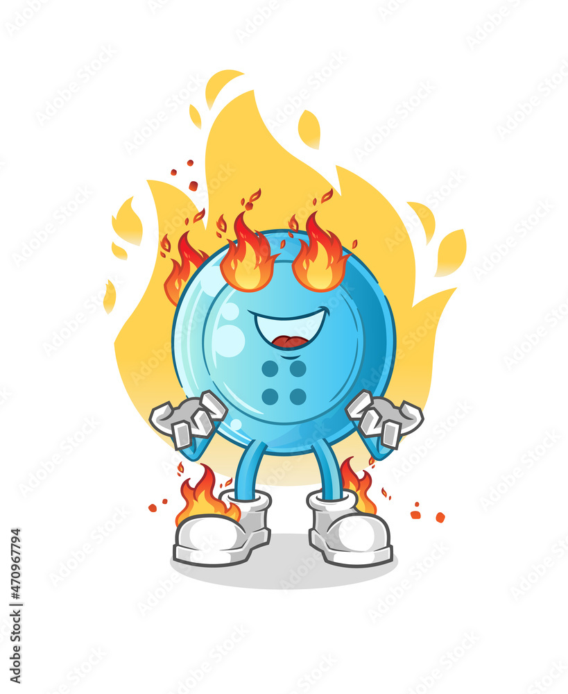 shirt button on fire mascot. cartoon vector