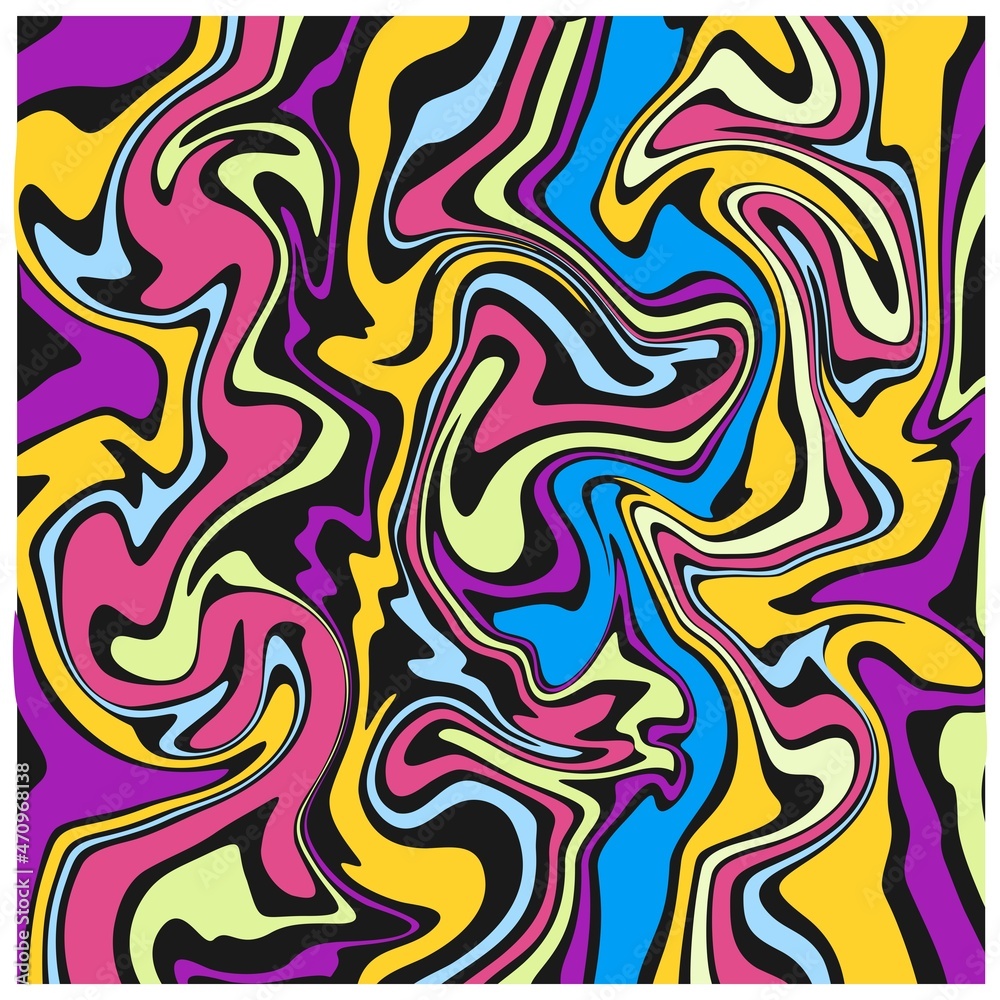 Obraz premium Bright multicolor curved lines background. Shiny neon wavy pattern. Abstract psychedelic design inspiration.