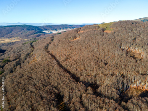 Aerial view of Petrohan Pass, Balkan Mountains, Bulgaria photo