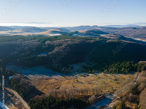 Aerial view of Petrohan Pass, Balkan Mountains, Bulgaria photo