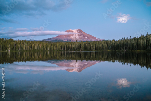 Mount Adams reflecting in a lake at night photo