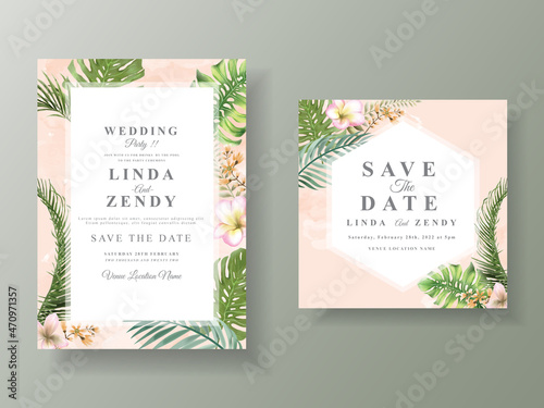 Floral tropical wedding invitation cards