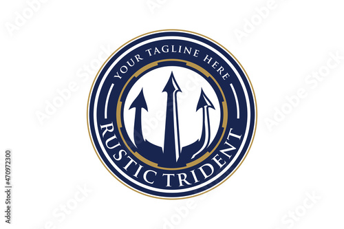 Trident Neptune God Poseidon Triton King Shiva Spear Label logo design
