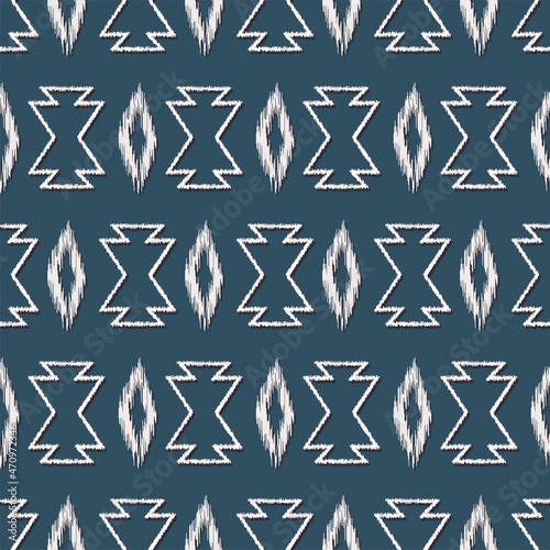 Vector native aztec and rhombus shape seamless background. Ethnic tribal blue color simple pattern design. Use for fabric  textile  interior decoration elements  upholstery  wrapping.